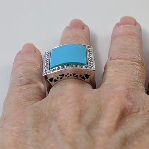 Stainless Steel Faux Turquoise/Crystals Ring